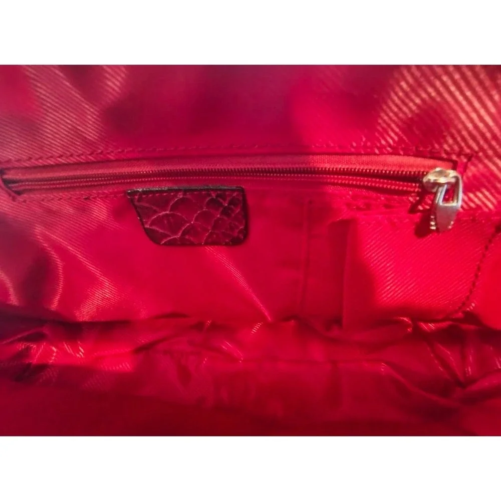 Unique Retro Burgundy Snakeskin Style Fan Shape Handbag‎ Women's - Picture 6 of 11